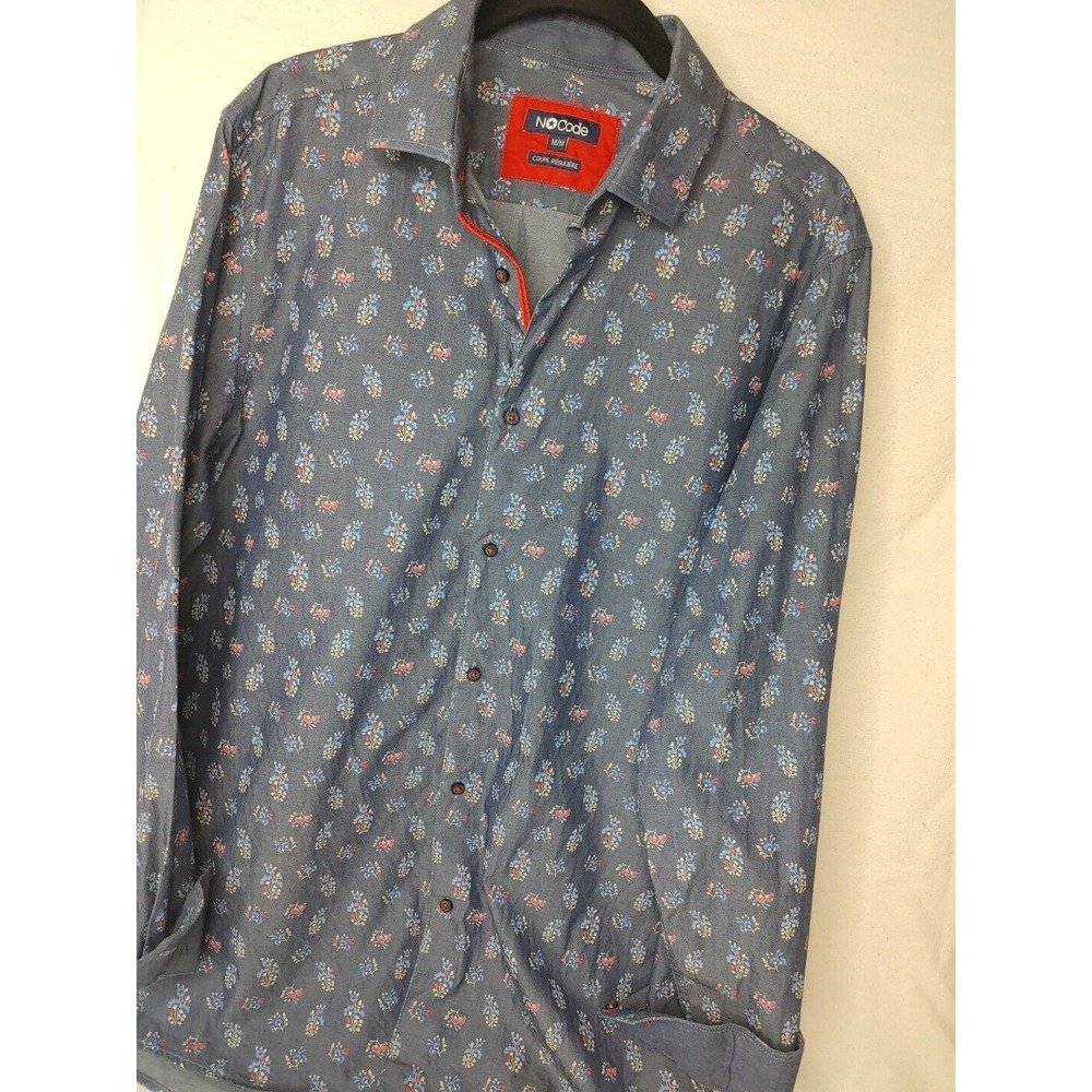 Men's Comfort Casual Fit Sz M Floral Print Dress‎ Shirt Jean Cotton Red